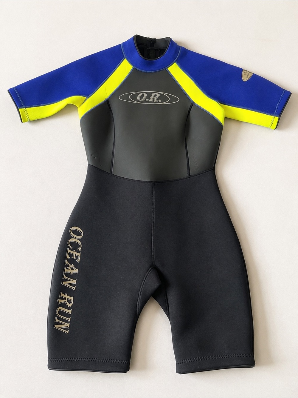 Women’s Medium Shorty Wetsuit Neoprene Black Neon Surf Swim Kayak Snorkel Y2K